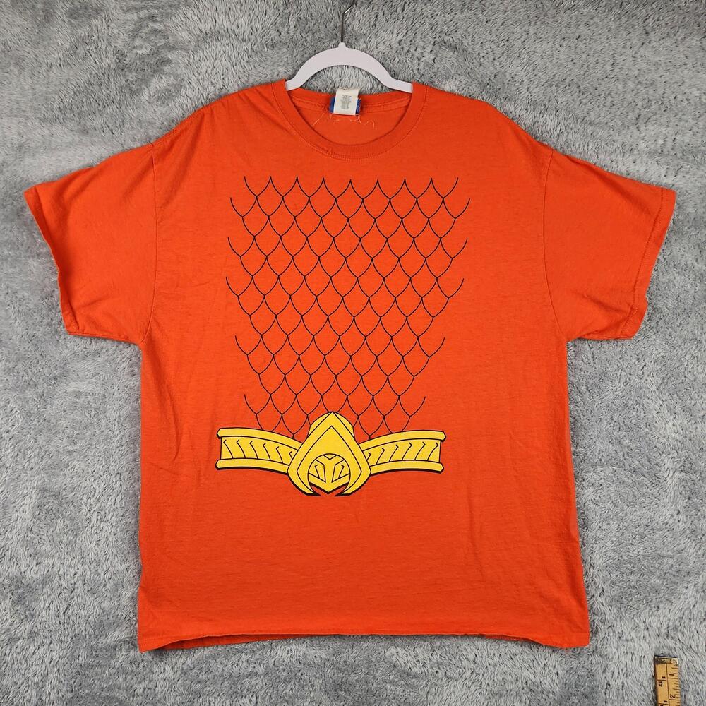 Vintage Justice League Aquaman Shirt Mens XL Orange Superhero Graphic Cosplay